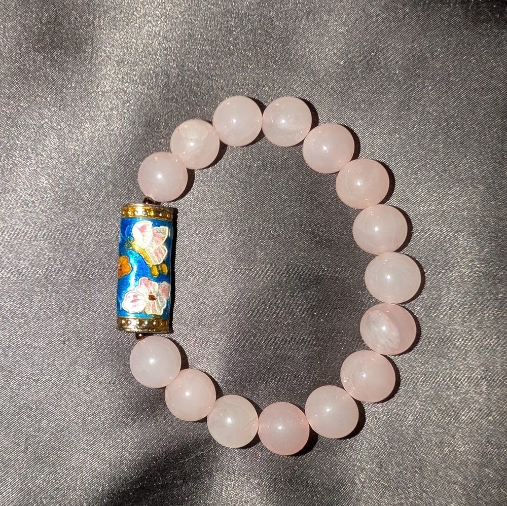 Rose Quartz And Cloisonne Bracelet - Picture 3 of 7